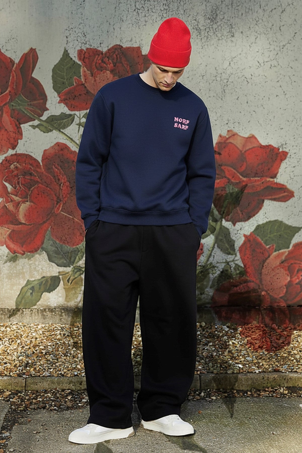Unisex Oversize Sweatshirt Norf Sarf Harita Baskılı Lacivert – Bisiklet Yaka, 3 İplik Şardonlu Polar