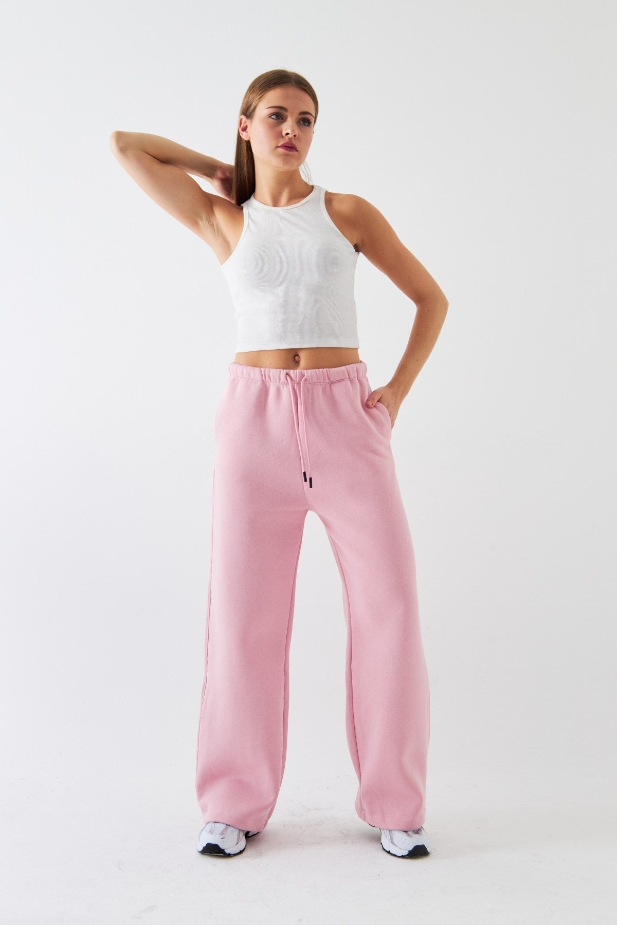 Oversize Unisex Eşofman Altı Pembe – 3 İplik Şardonlu, Bol Paça, Cepli, Modern Rahat Kesim