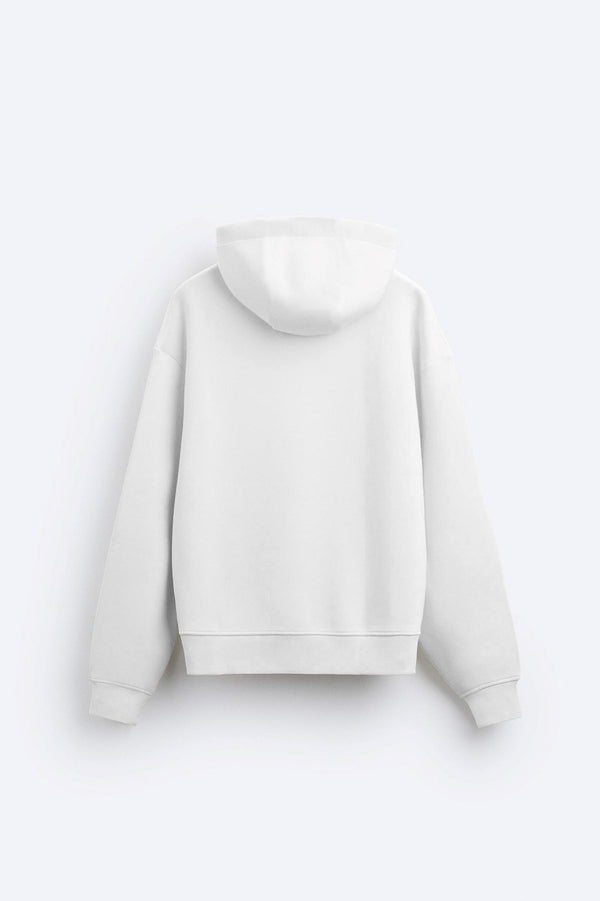 Kapüşonlu İçi Polar Moon Baskılı Beyaz Unisex Hoodie Sweatshirt