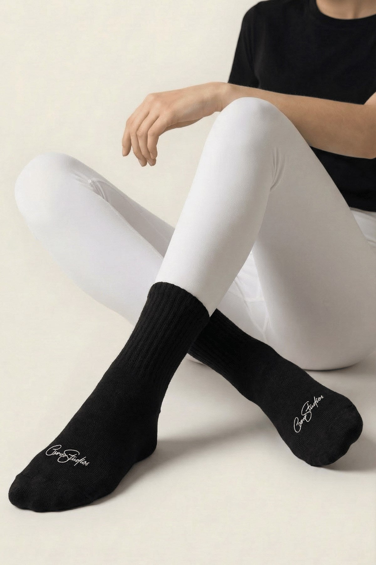 Unisex Düz Siyah Ribanalı Uzun Çorap CHMP STUDIOS Baskılı – Nefes Alan Pamuklu Penye, 3’lı Paket