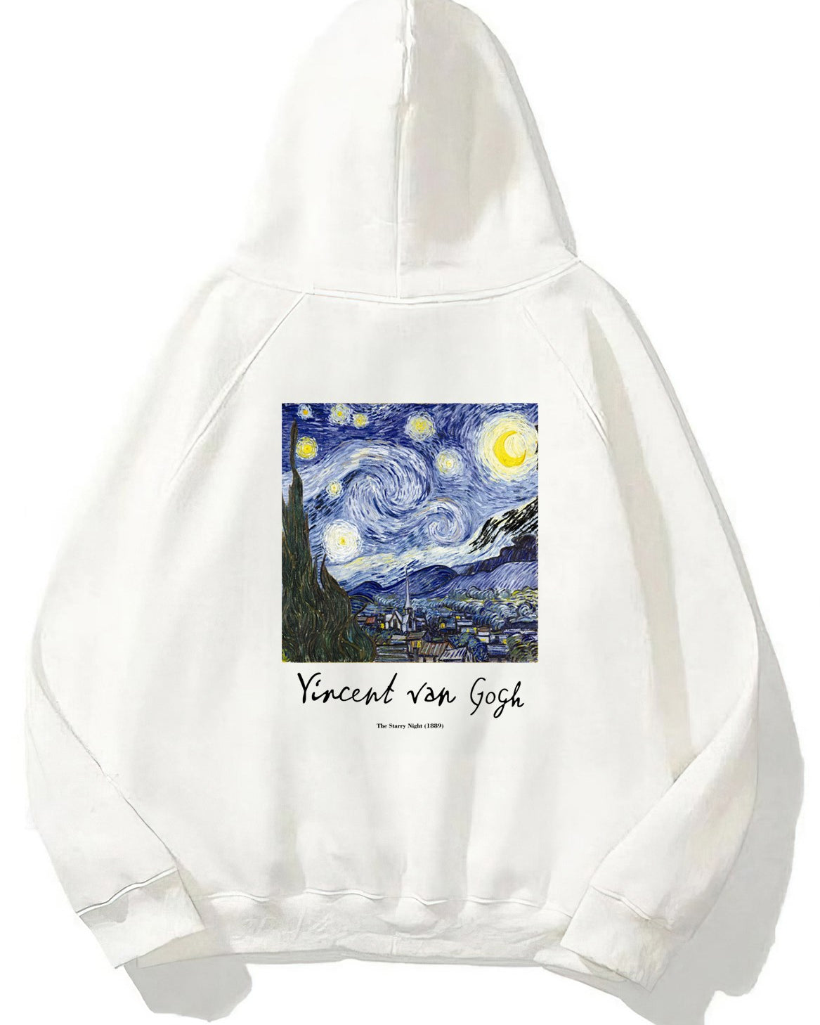 Kapüşonlu İçi Polar Vincent Van Gogh Baskılı Beyaz Unisex Hoodie Sweatshirt