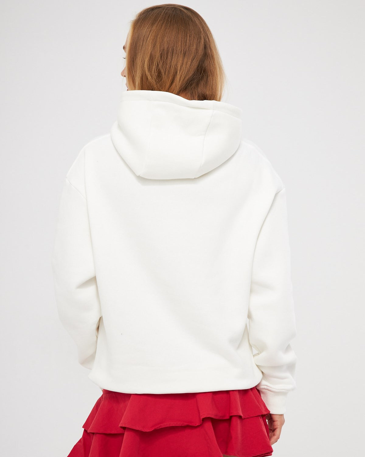 Kapüşonlu İçi Polar Cherries Yazılı Kiraz Baskılı Beyaz Oversize Hoodie Sweatshirt