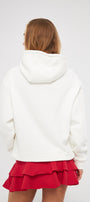 Kapüşonlu İçi Polar Cherries Yazılı Kiraz Baskılı Beyaz Oversize Hoodie Sweatshirt