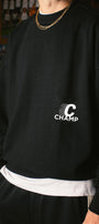 Erkek Siyah Bisiklet Yaka Sweatshirt  The Champ Futbol Topu Baskılı 3 İplik Şardonlu Oversize