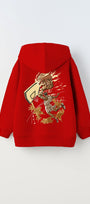Kapüşonlu İçi Polar Basketbol Baskılı Kırmızı Unisex Çocuk Hoodie Sweatshirt