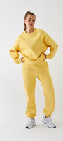 Unisex Oversize Sweatshirt Basic Sarı – Bisiklet Yaka, 3 İplik Şardonlu Polar