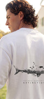 Erkek Oversize Sweatshirt Extinction Baskılı Beyaz – Bisiklet Yaka, 3 İplik Şardonlu Polar