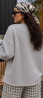 Kadın Relaxed Fit Sweatshirt Basic Gri Melanj – Bisiklet Yaka, 3 İplik Şardonsuz, Düşük Omuz