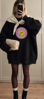 Kadın Oversize Sweatshirt Elbise Dangerous Chick Baskılı Siyah – Uzun Boy, 3 İplik Şardonlu Polar