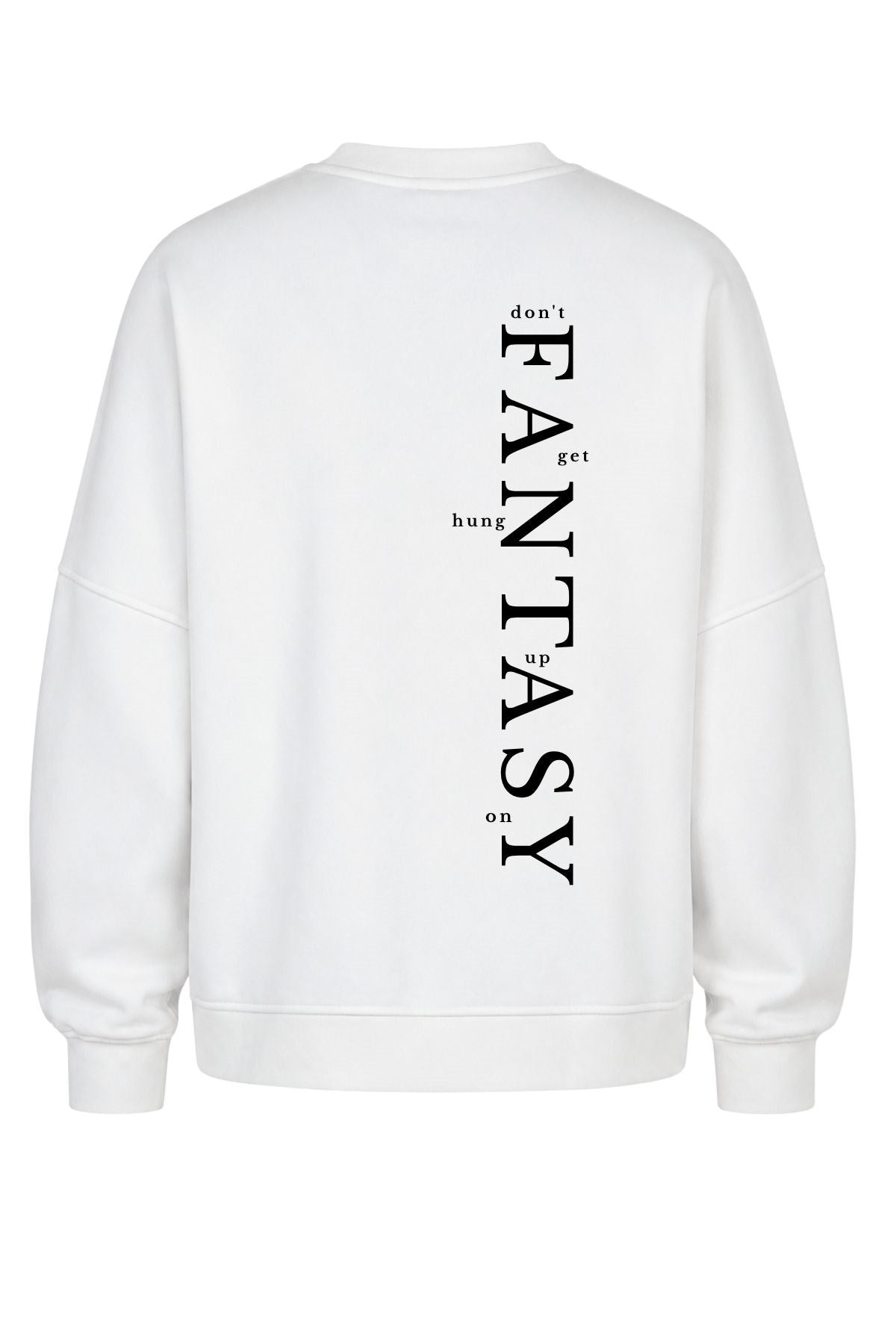 Erkek Oversize Sweatshirt Fantasy Back Baskılı Beyaz – Bisiklet Yaka, 3 İplik Şardonlu Polar