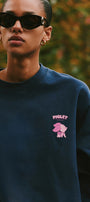 Kadın Oversize Sweatshirt Piglet Dreams Baskılı Lacivert – Bisiklet Yaka, 3 İplik Şardonlu Polar