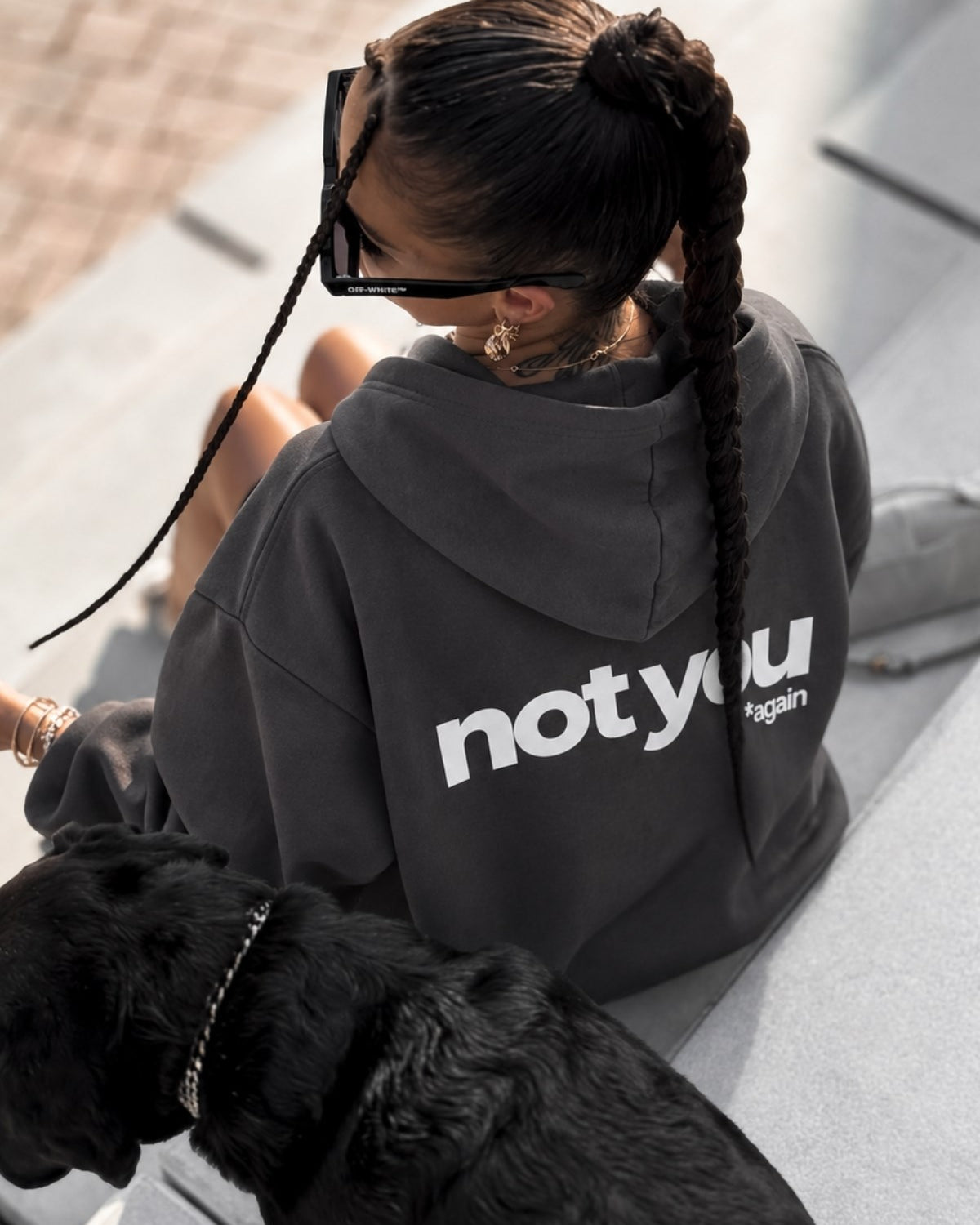 Unisex Oversize Hoodie Not You Again Baskılı Füme – Kapüşonlu, Kanguru Cepli, 3 İplik Şardonlu 