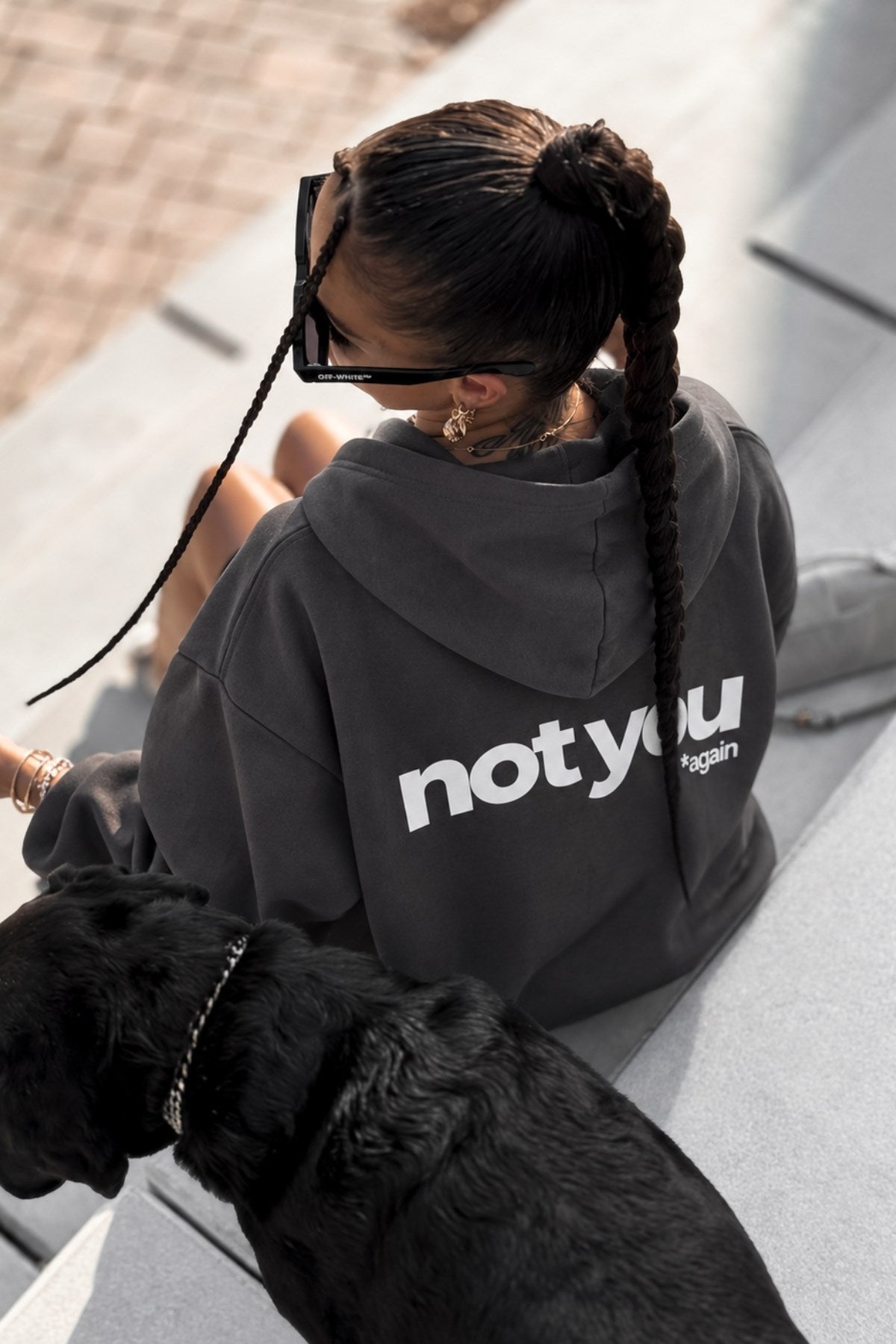 Unisex Oversize Hoodie Not You Again Baskılı Füme – Kapüşonlu, Kanguru Cepli, 3 İplik Şardonlu 