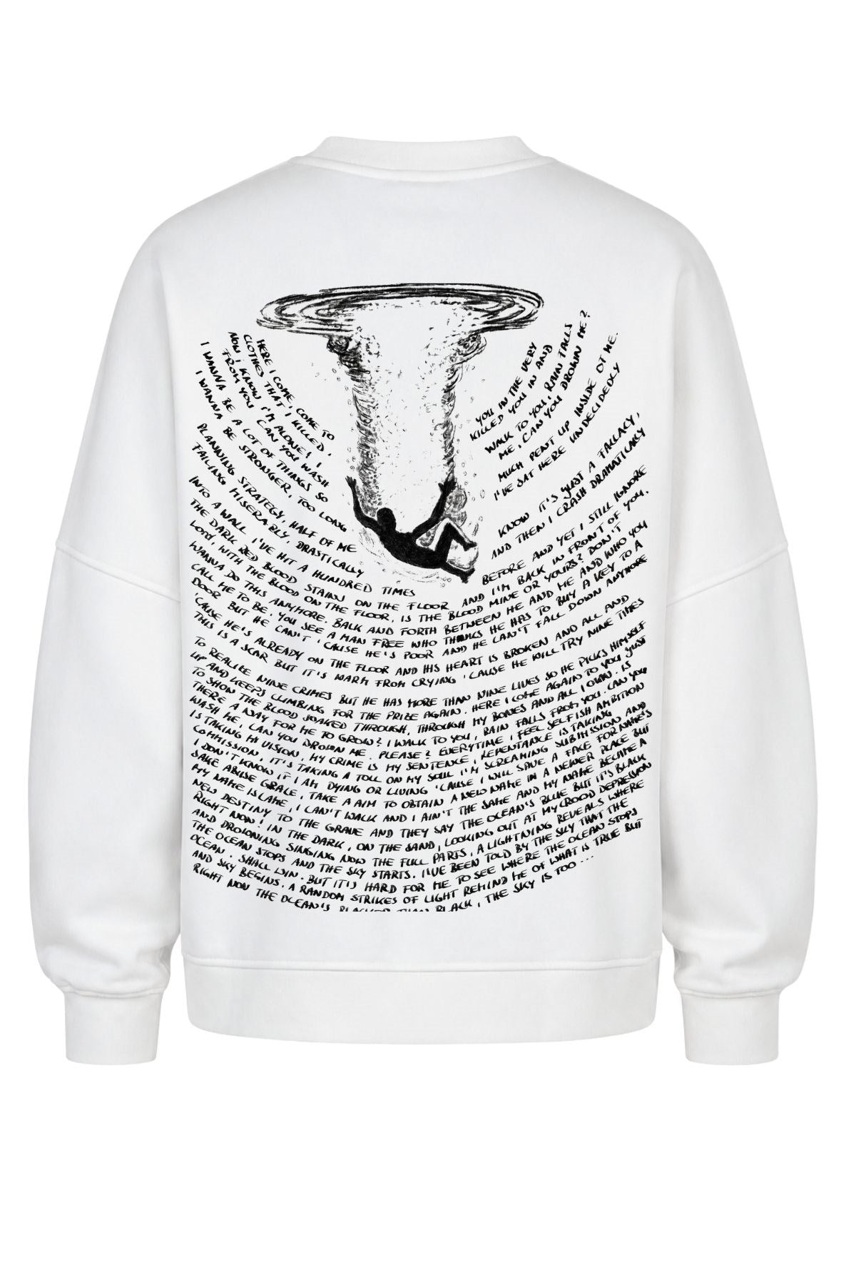 Erkek Oversize Sweatshirt Abyss Baskılı Beyaz – Bisiklet Yaka, 3 İplik Şardonlu Polar