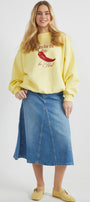 Kadın Oversize Sweatshirt Be Hot Baskılı Sarı – Bisiklet Yaka, 3 İplik Şardonlu Polar
