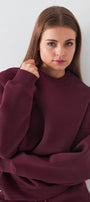 Unisex Oversize Sweatshirt Basic Bordo – Bisiklet Yaka, 3 İplik Şardonlu Polar