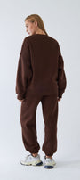 Unisex Oversize Eşofman Takımı Basic Kahverengi – Bisiklet Yaka, Lastikli Paça, 3 İplik Polar