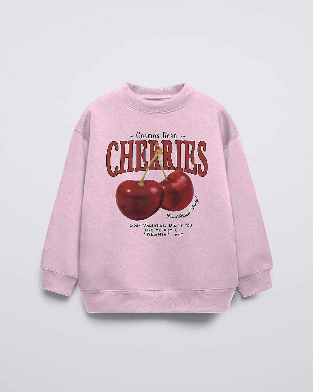 Pembe Çocuk Cherries Baskılı Bisiklet Yaka Basic Sweatshirt