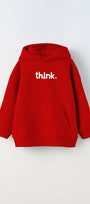 Kapüşonlu İçi Polar Satranç Think Baskılı Kırmızı Unisex Çocuk Hoodie Sweatshirt