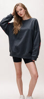 Kadın Oversize Sweatshirt Paradise Varsity Kabartma Baskılı Füme – Bisiklet Yaka, 3 İplik Şardonlu Polar