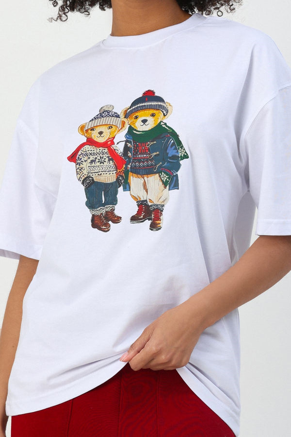 %100 Pamuk Sevgili Konseptli Teddy Baskılı T-shirt