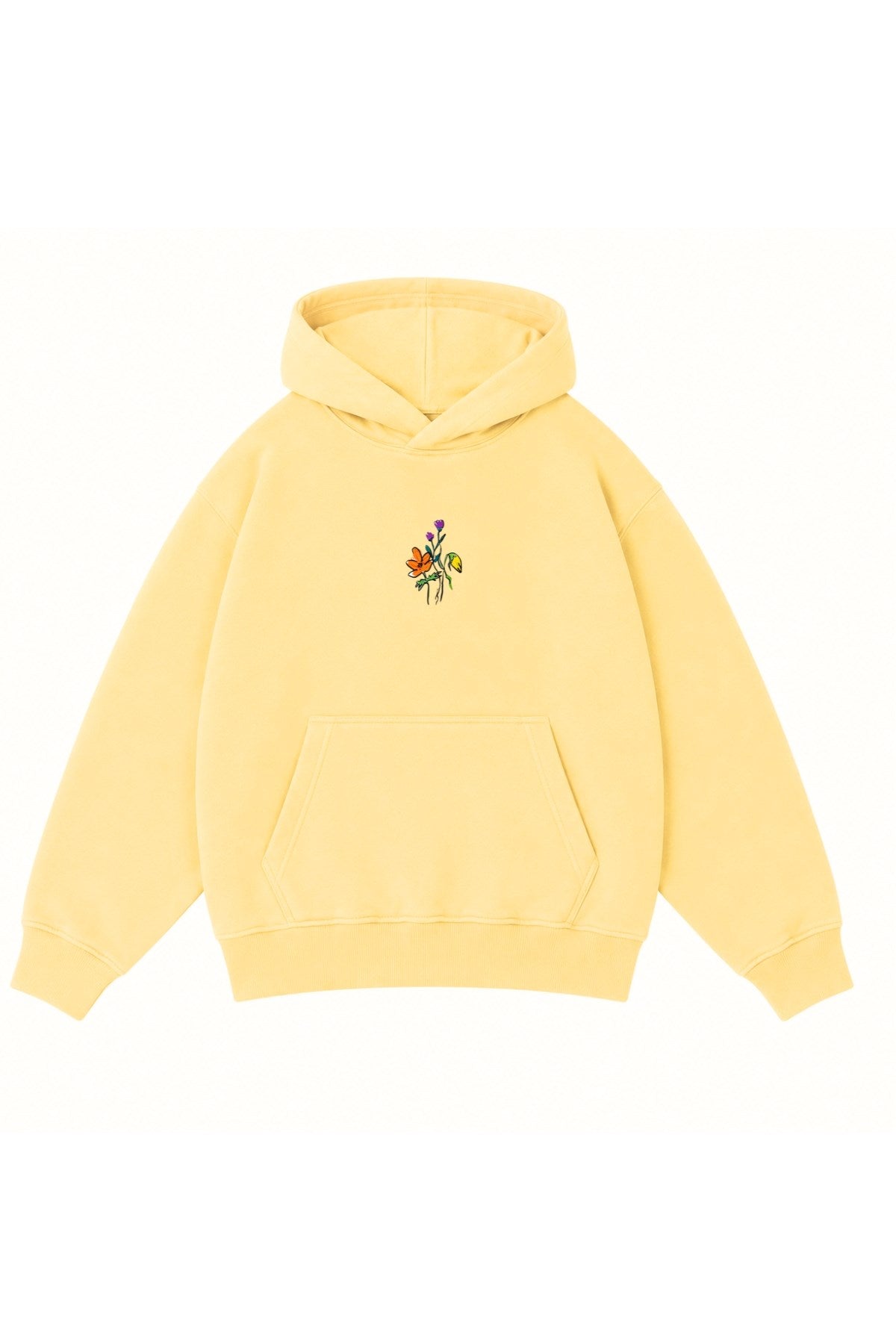 Kız Çocuk Oversize Hoodie Sweatshirt Flower Heaven Baskılı Sarı – Kapüşonlu, Cepli, 3 İplik Polar  