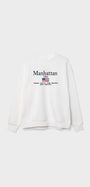 Bisiklet Yaka İçi Polar Manhattan 1984 Yazı Baskılı Beyaz Oversize Sweatshirt