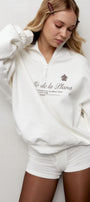Kadın Beyaz Yarım Fermuarlı Oversize Sweatshirt – Castelló de la Plana Baskılı, Modern Şehir Stili