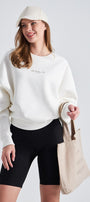 The Wellness Era Kahverenk Baskılı Oversize Beyaz Kadın Sweatshirt