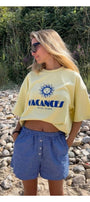 Vacances Güneş Baskılı Kadın Oversize Tişört + Bez Çanta Hediyeli Yazlık Kombin – %100 Pamuk