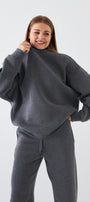 Unisex Oversize Sweatshirt Basic Füme Melanj – Bisiklet Yaka, 3 İplik Şardonlu Polar