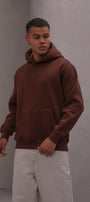 Erkek Oversize Sweatshirt Hoodie CHMP Yazlı Baskılı Kahverengi – Kapüşonlu, 3 İplik , Kanguru Cepli