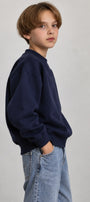 Erkek Çocuk Oversize Sweatshirt Basic Lacivert – Bisiklet yaka, 3 iplik şardonlu polar