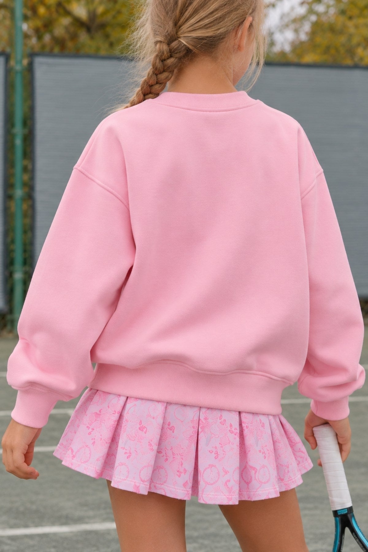 Kız Çocuk Oversize Sweatshirt Basic Pembe – Bisiklet yaka, 3 iplik şardonlu polar