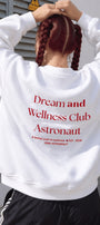 Kadın Oversize Sweatshirt Wellness Baskılı Beyaz – Bisiklet Yaka, 3 İplik Şardonlu Polar, Düşük Omuz