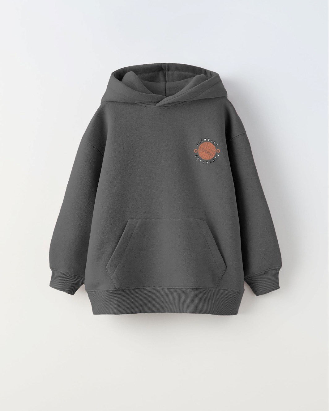Kapüşonlu İçi Polar Climbing Adventure Baskılı Füme Unisex Çocuk Hoodie Sweatshirt