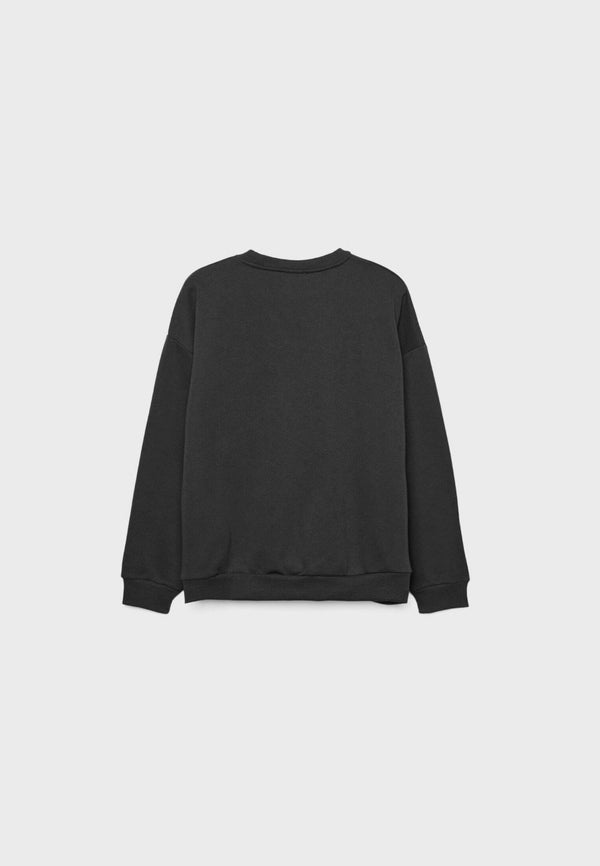 Bisiklet Yaka İçi Polar Manhattan 1984 Yazı Baskılı Siyah Oversize Sweatshirt