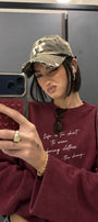Kadın Relaxed Fit Sweatshirt Life Is Too Short Baskılı Bordo – Bisiklet Yaka, 3 İplik Şardonsuz
