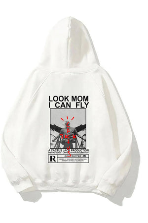 Kapüşonlu İçi Polar Look Mom I Can Fly Baskılı Unisex Beyaz Oversize Hoodie Sweatshirt