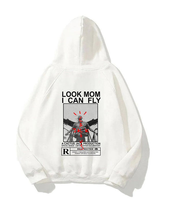 Kapüşonlu İçi Polar Look Mom I Can Fly Baskılı Unisex Beyaz Oversize Hoodie Sweatshirt