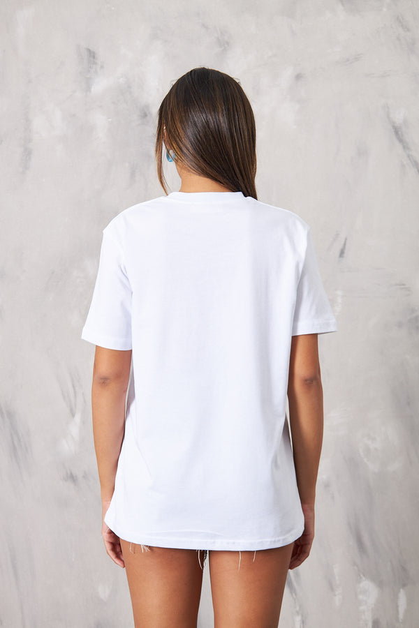 The Champ Treache Peace Yazılı Kanat Tasarım Baskılı Oversize Beyaz Kadın T-Shirt