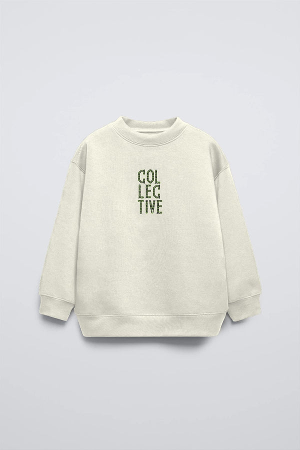 Krem Bisiklet Yaka Collective Yazılı Arka Fly Kn It Yazılı Oversize Çocuk Sweatshirt