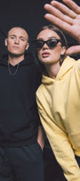 Unisex 2’li Oversize Basic Hoodie Siyah & Sarı – Kapüşonlu, Cepli, 3 İplik Şardonlu Polar