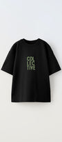 Collective Fly Knıt Yazılı Futbol Tasarım Baskılı Siyah Çocuk T-shirt