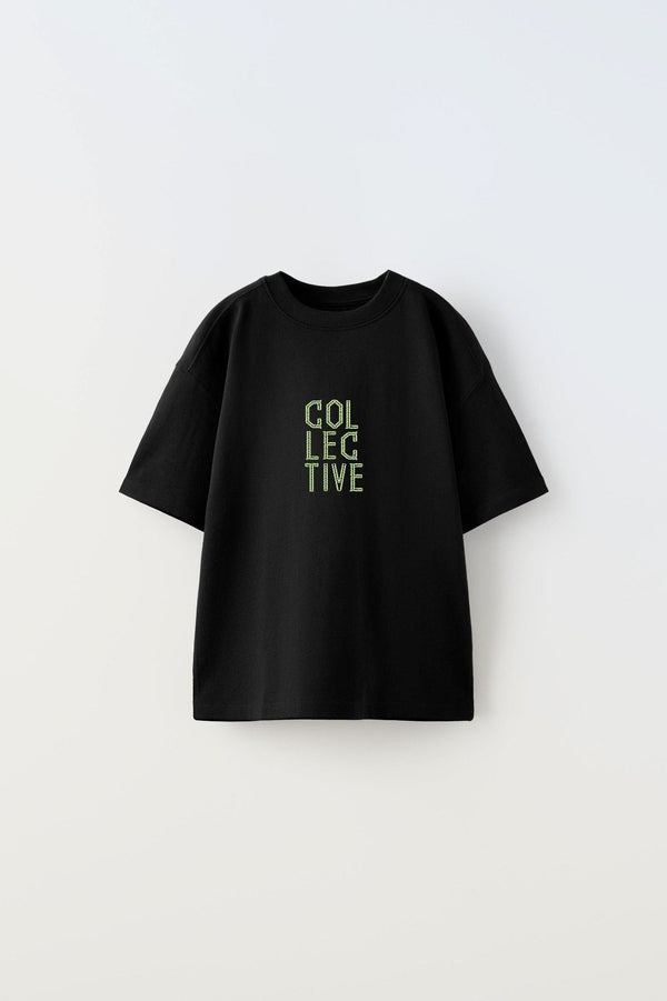 Collective Fly Knıt Yazılı Futbol Tasarım Baskılı Siyah Çocuk T-shirt