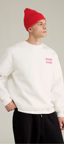 Unisex Oversize Sweatshirt Norf Sarf Harita Baskılı Beyaz – Bisiklet Yaka, 3 İplik Şardonlu Polar