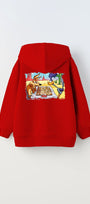 Kapüşonlu İçi Polar Satranç Cartoon Baskılı Kırmızı Unisex Çocuk Hoodie Sweatshirt