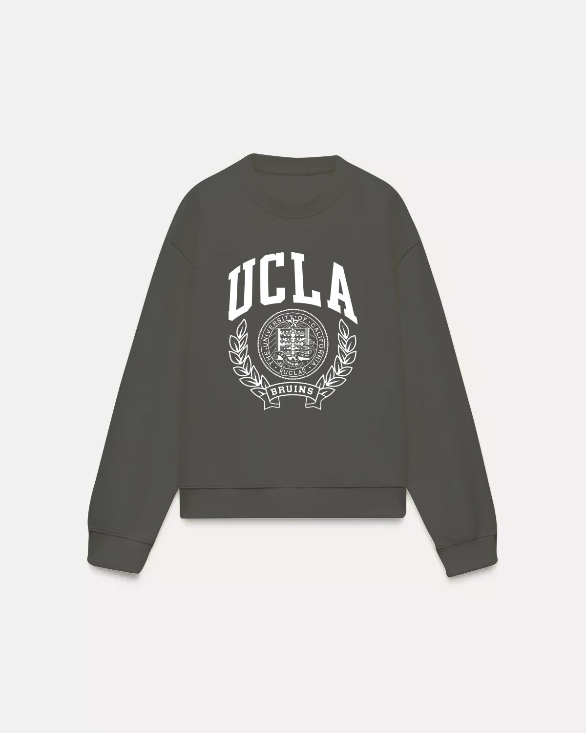 Ucla Yazı Baskılı Bisiklet Yaka İçi Polar Oversize Kesim Unisex Füme Sweatshirt