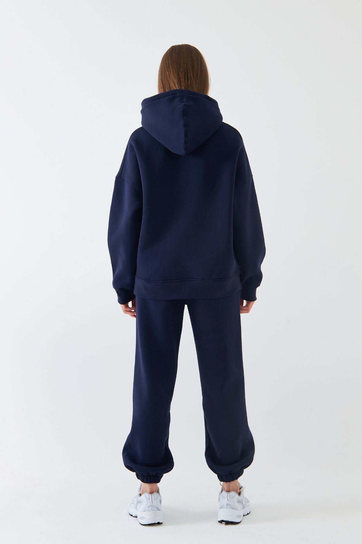 Oversize Unisex Eşofman Takımı Lacivert – Basic, 3 İplik Polar; Kapüşonlu Üst, Lastikli Alt