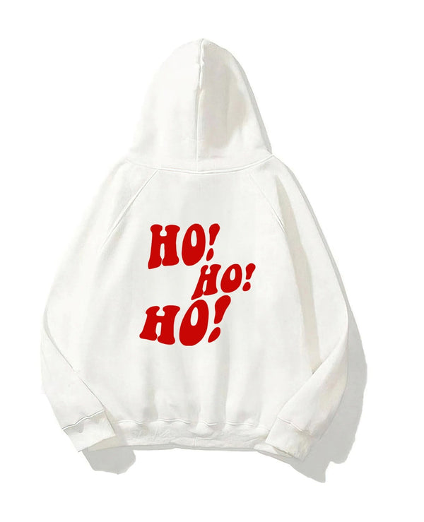 Kapüşonlu İçi Polar Ho! Ho! Ho! Christmas Yazı Baskılı Beyaz Unisex Sweatshirt